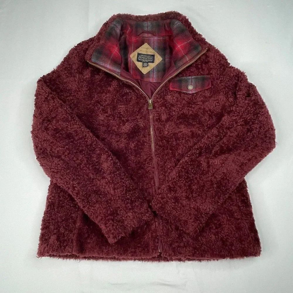 Pendleton Red Fuzzy Deep Pile Sherpa Jacket Medium - Picture 2 of 16